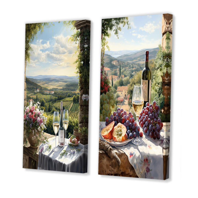 «Vineyard Romantic Charm Landscape», ensemble de 2 impressions sur toile Vineyard, H 32 po x l 33 po, Toile tendue