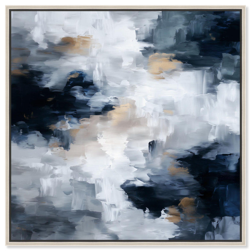 Art mural abstrait Midnight and Ivory II par Art Remedy, H 13 po x l 13 po, Encadrement argenté