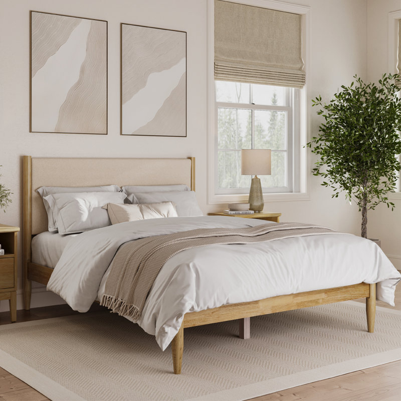 Beiler Solid Wood Boucle Upholstered Headboard Bed Frame