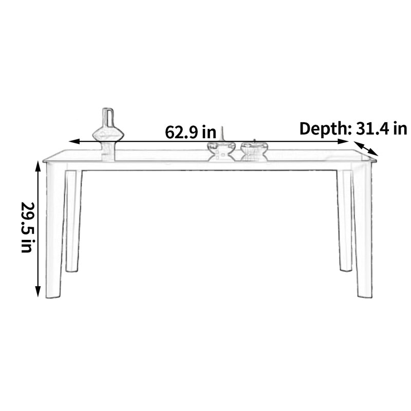 Simple rectangular table, 29.5"H x 62.9"L x 31.4"W