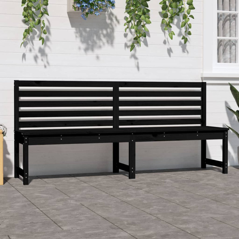 Plattekill Solid Pine Wood Outdoor Bench, 91.5cm H x 157.5cm W x 48cm D, Black
