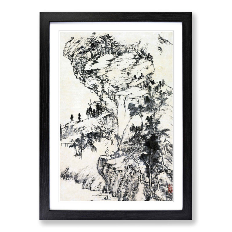 Landscape View by Bada Shanren - Picture Frame Painting Print, 65cm H x 48cm W x 2cm D, Black Framed