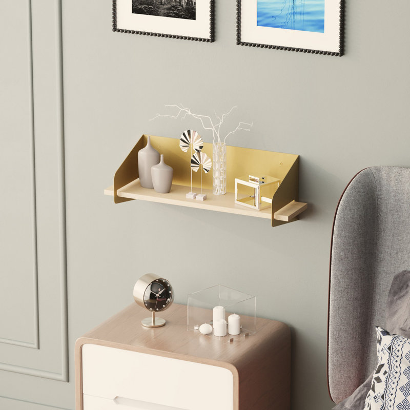 Locelso 100% WOODEN Floating Shelf, Gold, 20cm H x 60cm W x 19cm D