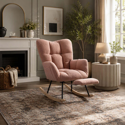 Chaise berçante en tissu avec repose-pieds réglable Teddy