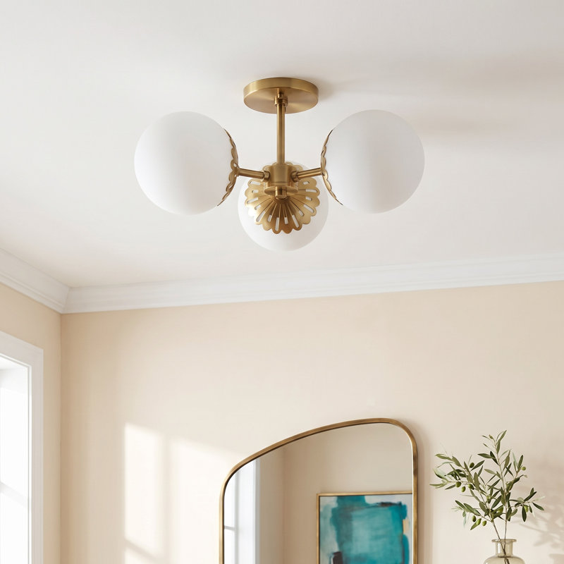 Deniaud Glass Semi Flush Mount, Aged Brass