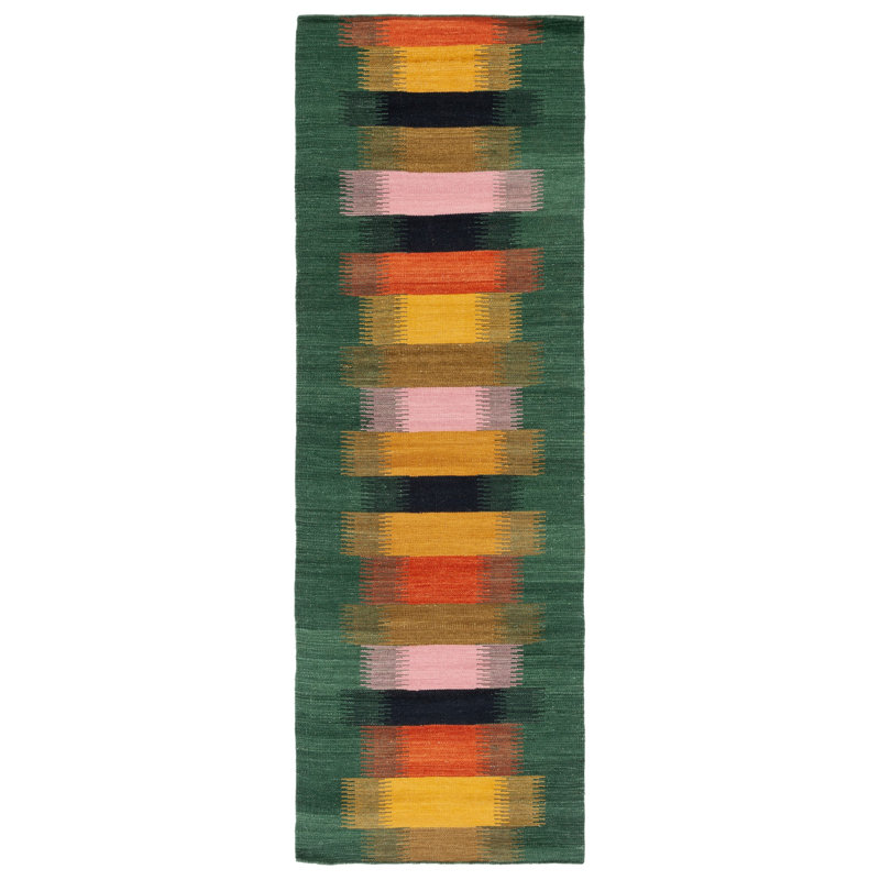 Dhurries Flat Weave Wool/Cotton Rug in Yellow/Brown, Runner 2'6" x 8'