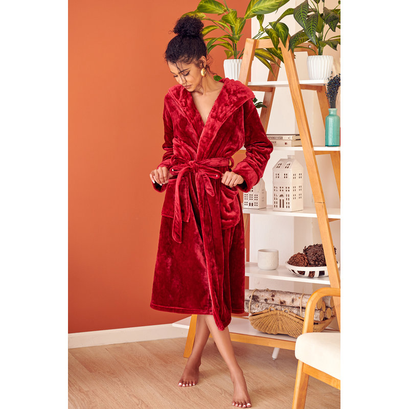 Peignoir à capuche LOTUS LINEN, M / G, Vin rouge