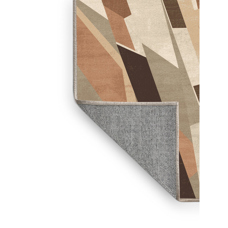Machine Washable Ortencia Lemongrass Modern Geometric Rug in Beige – Beige Binding, 6' Square