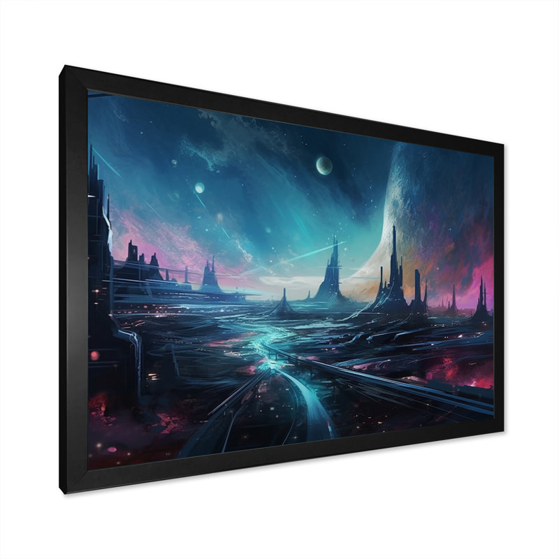 Imagine Space III sur toile, Cadre d'angle fermé noir, H 12 po x l 20 po x P 1 po
