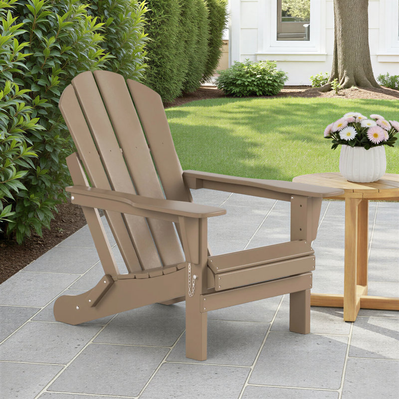 Shawnna HDPE Folding Adirondack Chair, Weathered Wood