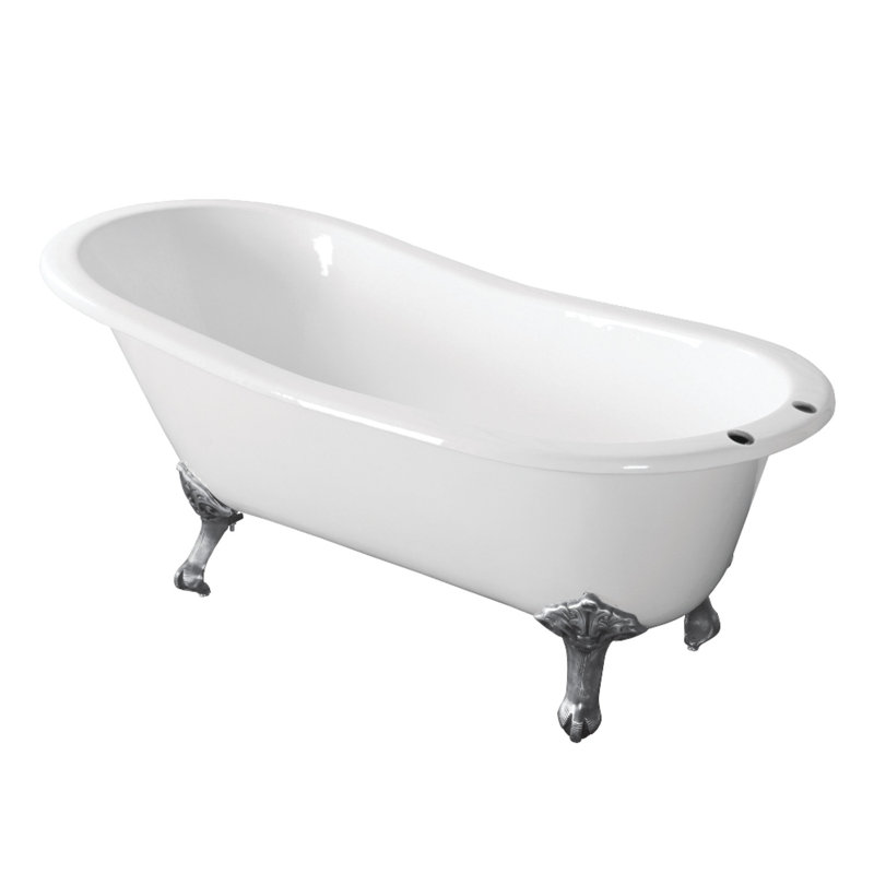 Kingston Brass Aqua Eden 67-Inch Cast Iron Oval Single Slipper Clawfoot Tub (7-Inch Faucet Drillings), Polished Chrome