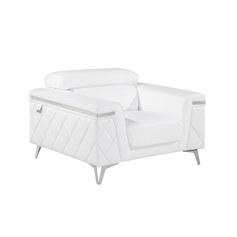 Fauteuil en cuir véritable 45 po Batchler, Cuir véritable blanc