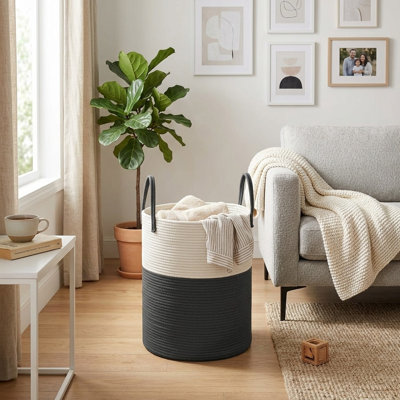 Panier à linge en corde de coton tissé 60L, grand bac de rangement décoratif pour chambre de chambre d'enfant