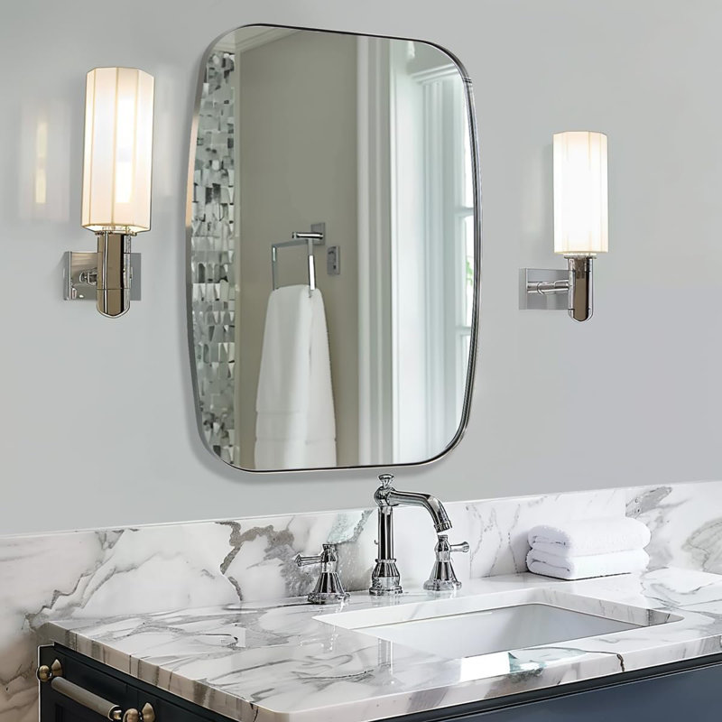 Miroir de salle de bain ovale moderne | Cadre en acier inoxydable, Chrome poli, 40 po x 32 po