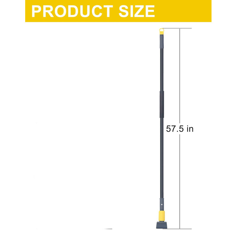 Poignée de pince 58 po avec pince à mâchoires jaunes à 10 vitesses - mât en acier inoxydable robuste, ajustement universel pour les vadrouilles en coton, en microfibre et à cordes