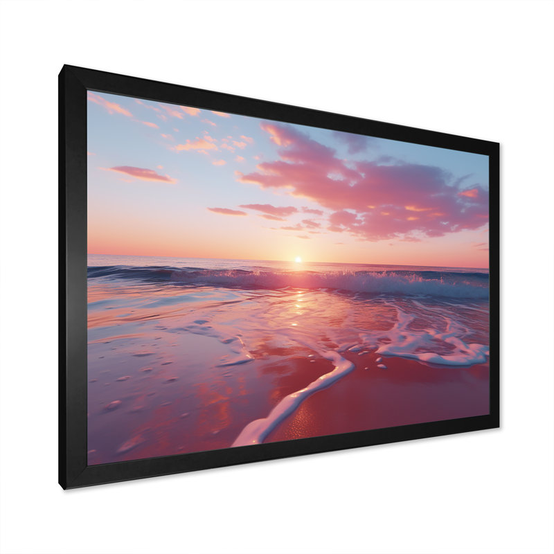 «Beach Cotton Candy Sunset Skies II» - art mural coucher de soleil côtier, Cadre d'angle fermé noir