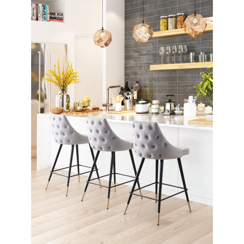 Tabouret de comptoir Mayarose - vert, Tabouret de comptoir (siège d'une hauteur de 25,6, Gris