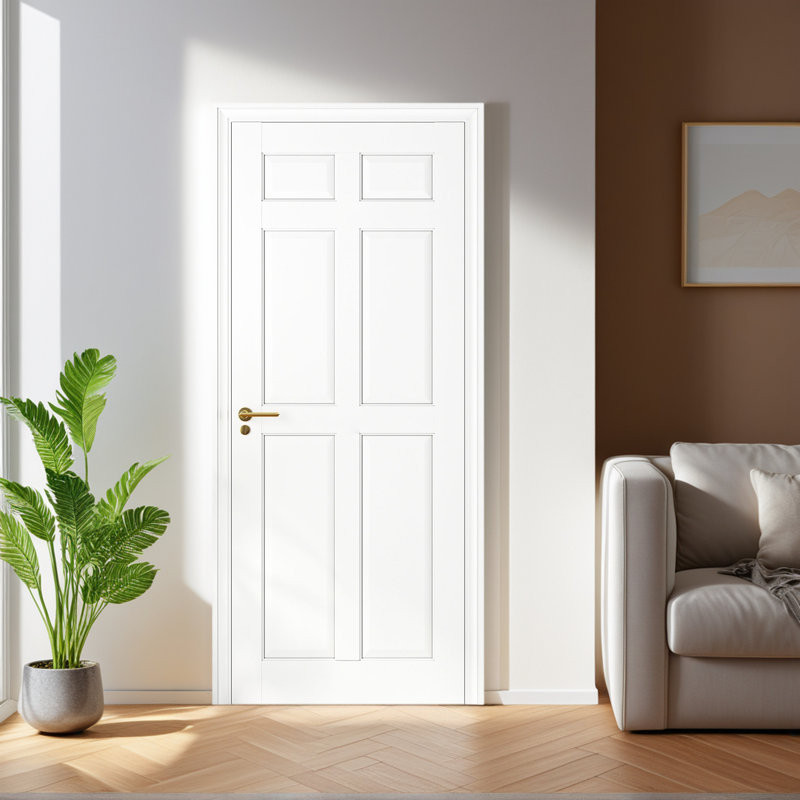 Panneau de porte intérieur 28 po x 80 po à 6 panneaux de bois massif apprêté, style traditionnel, 28 po x 80 po