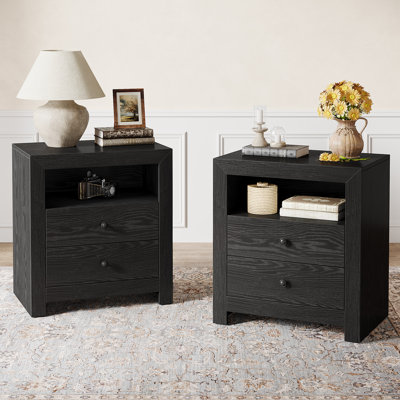 Farmhouse Nightstand with Storage Drawers, Bedside Table with Open Shelf for Bedroom