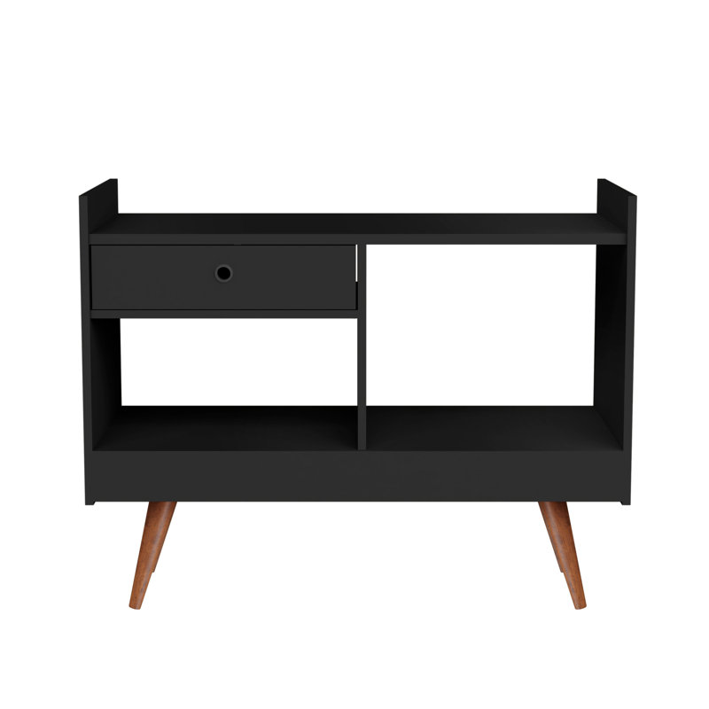 Boahaus Southampton Modern Home Bar Cabinet, Two Open Shelves, One Drawer, Compact for Small Spaces, Black