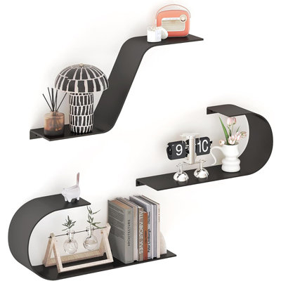 Ensemble de 3 tablettes flottantes noires, décor en métal noir, ...