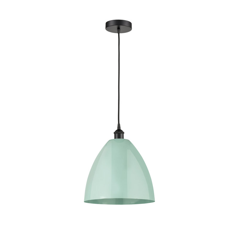 Luminaire suspendu conique 1 lumière, Noir mat, Bleu mer, H 12,88 po x l 9 po x P 9 po