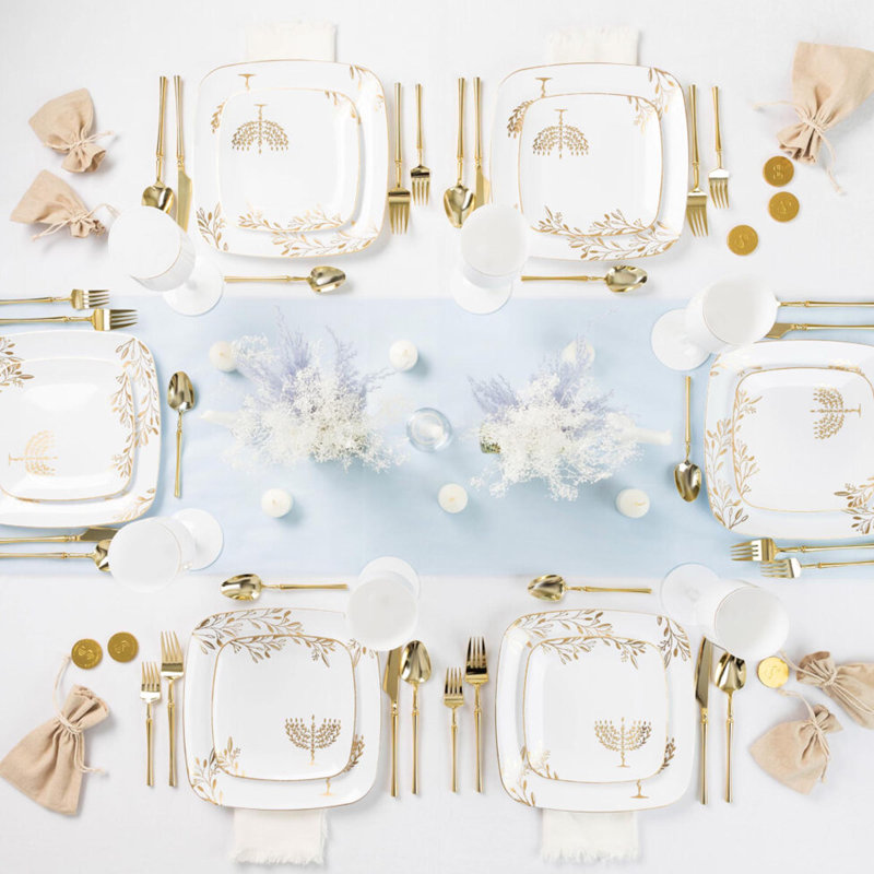 Assiettes carrées blanches de Hanoucca 10 pouces Ecoqualité 20 personnes, 20
