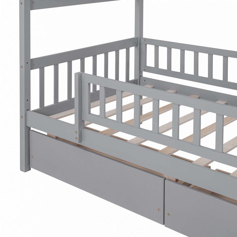 Lit en bois avec deux tiroirs, Gris, Simple