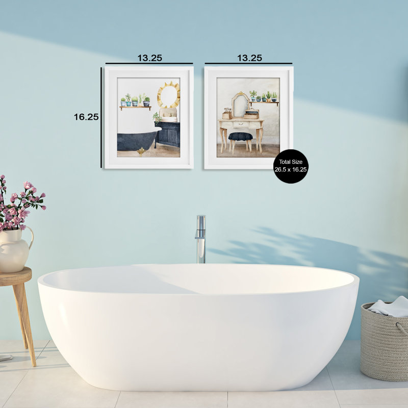 Ensemble de salle de bain sous-verre 2 pièces, par Kim Allen, H 16 po x l 13 po, Cadre blanc côtier