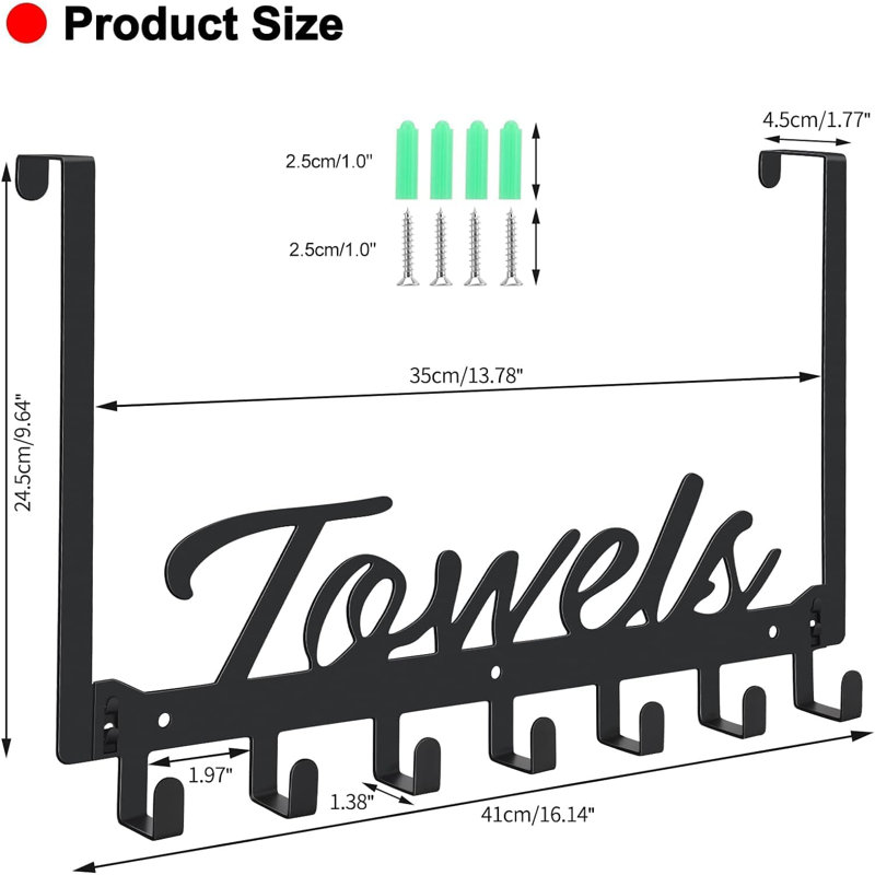 Paquet de 2 crochets robustes au-dessus de la porte avec 14 crochets à manteau - Porte-serviettes peu encombrant pour la salle de bain, la chambre à coucher, la cuisine - Fabrication en acier au manganèse durable, sans perçage requis