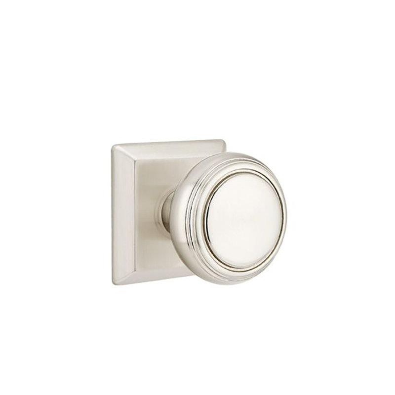 Ensemble de boutons d'intimité Emtek avec rosette Quincy et bouton Norwich, Nickel satiné