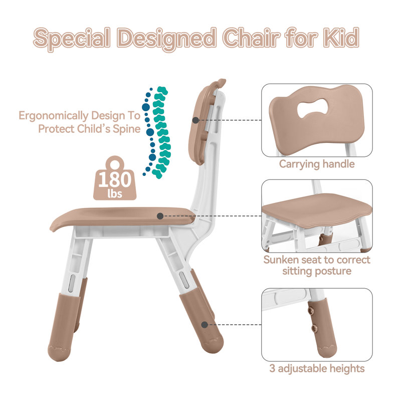 Angello Kids 3 Piece Play Or Activity Table and Chair Set, Brown/White