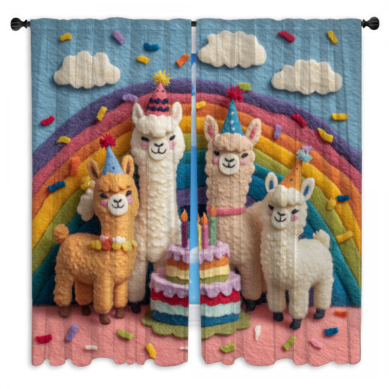 Rideaux de fenêtre Felt Llamas Birthday Cake, 40 po x 50 po - 2 panneaux, Transparent