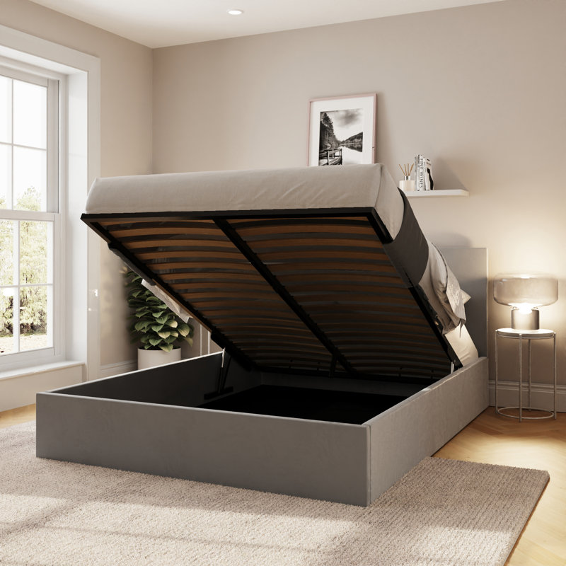 Upholstered Ottoman Bed, Double (4'6), Grey