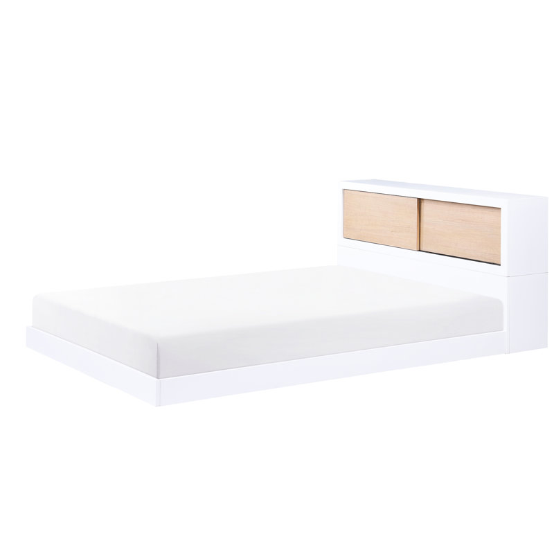 Tête de lit pour lit double bibliothèque avec finition blanche - sans fondation, chambre de jeunes, chambre de rangement et couleurs naturelles, fondation