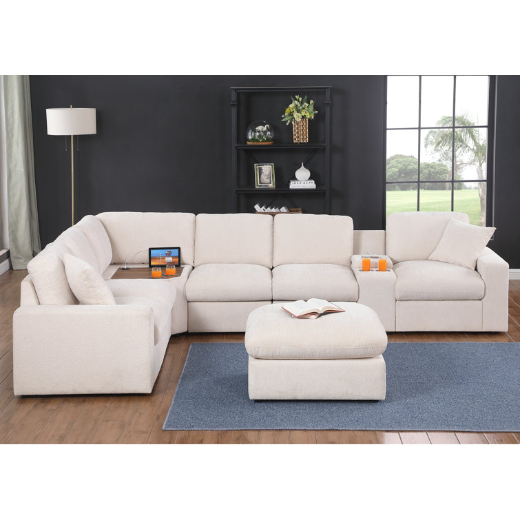 Jasmine Modular Sofa with Ottoman, Cupholder and Corner Table