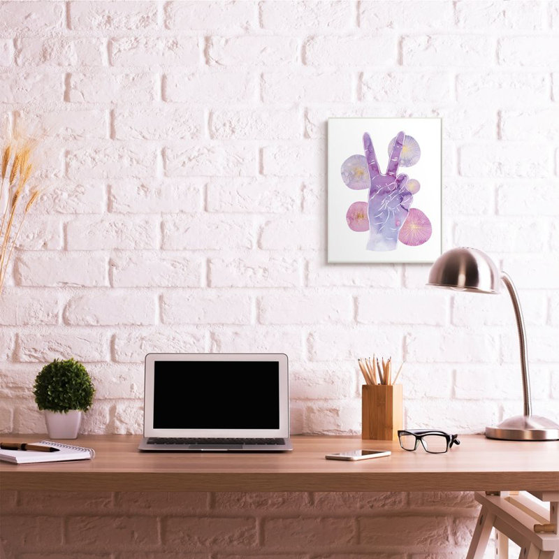 Aquarelle mauve, signe de paix avec des formes abstraites par Ziwei Li - impression d'art graphique, Plaque murale