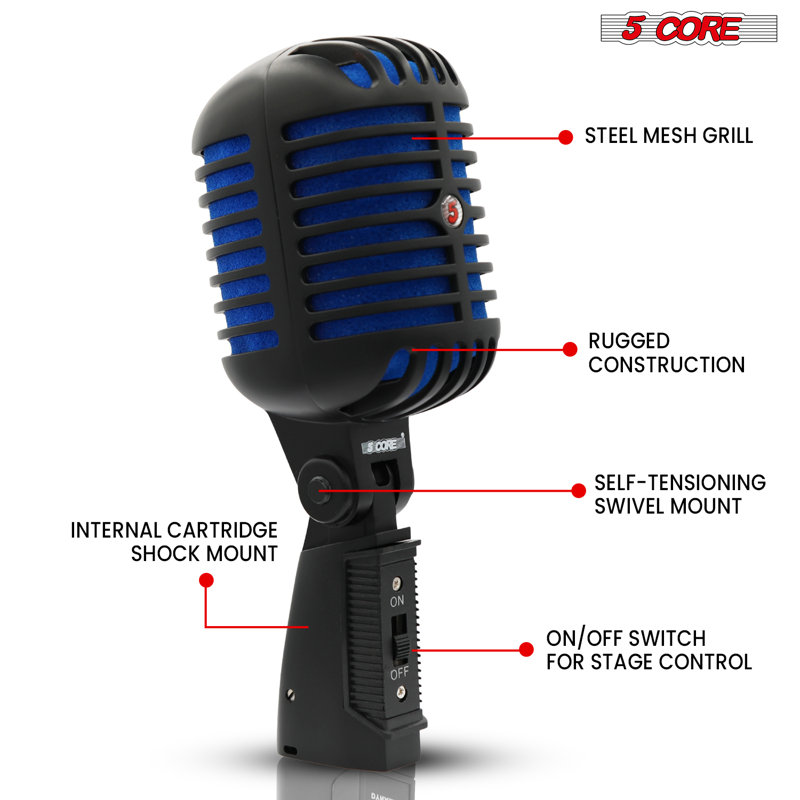 Microphone rétro dynamique à 5 cœurs emblématique de style rétro cardioïde classique