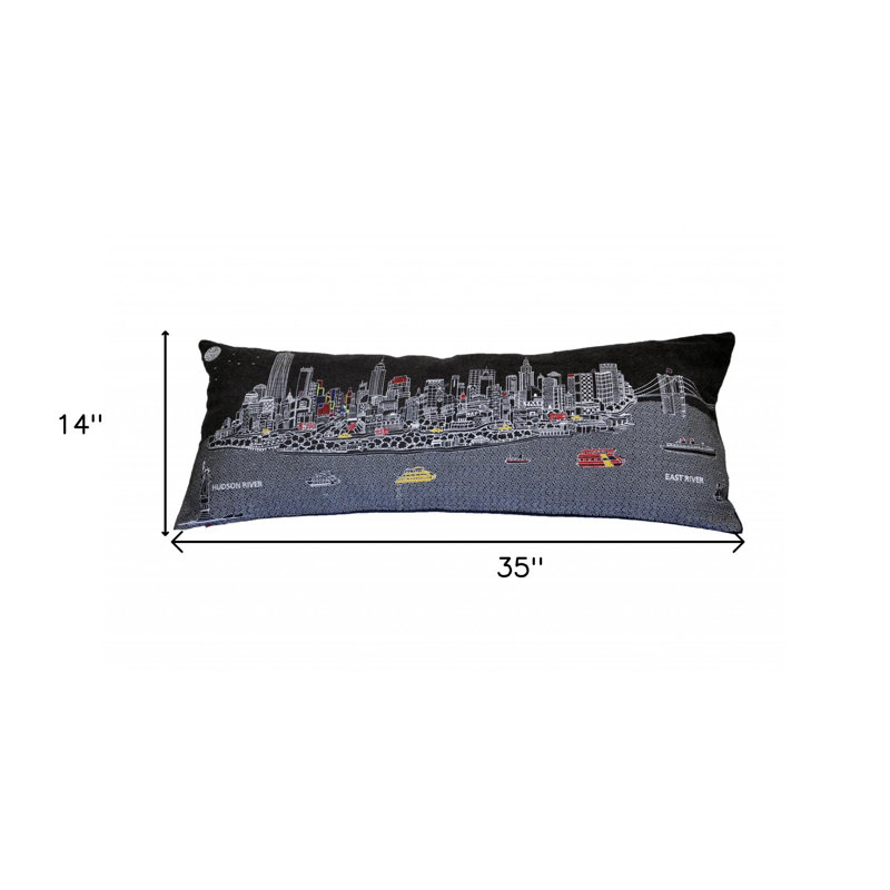 Coussin rectangulaire blanc NYC Daylight Skyline, gris, 14 po x 35 po