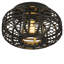 Farmhouse Black Metal and Rattan Flush Mount Ceiling Light Fixture for Hallway, Entryway, and Bedroom