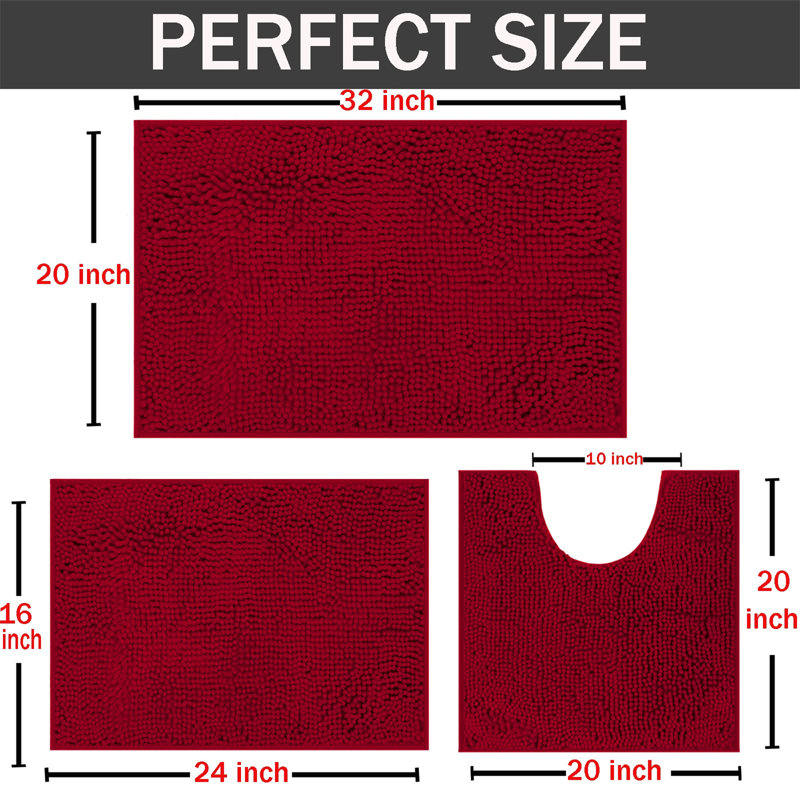 Rigg Chenille Non-Slip Bath Rug, Red