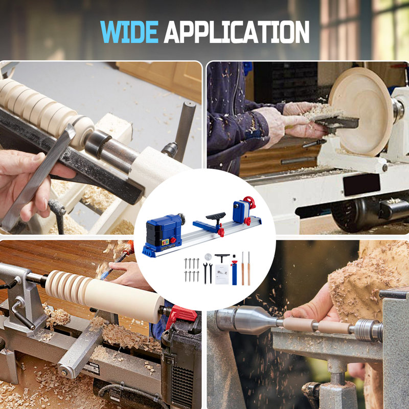Puissant tour à bois de table de 600 W - vitesse réglable de 10 po x 24 po (800 à 3000 tr / min), moteur à fil de cuivre de précision, conception compacte bleue pour le bricolage et le travail du bois professionnel - Réglementations américaines, WL600