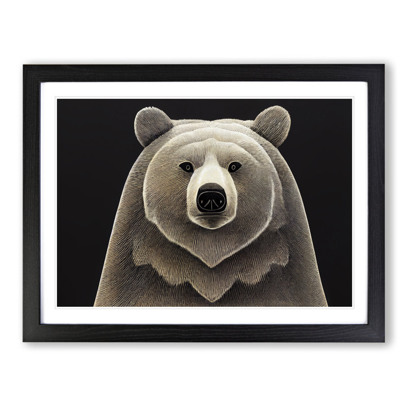 Enthralling Bear - Single Picture Frame Painting, 34cm H x 46cm W x 2cm D, Black 