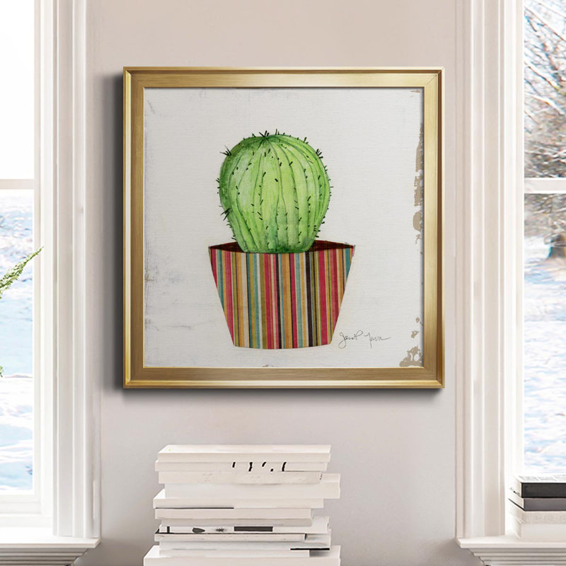 Boho Cacti III - Peinture sur toile encadrée, Cadre doré, H 34,5 po x l 34,5 po x P 1,5 po