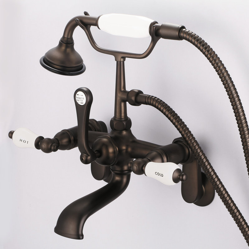 Stonington 3 Handle Clawfoot Tub Faucet, Hot and Cold Labeled Porcelain Lever Handles, Oil Rubbed Bronze