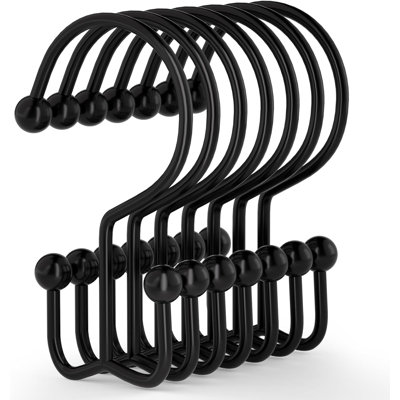Crochets de rideau de douche, 12 anneaux de rideau de douche, crochets de rideau de douche noir antirouille durable, anneaux de douche pour rideau, crochets de douche à double glissement pour tringles de rideau de douche, noir