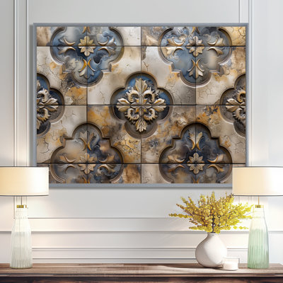 Medival Grey Gold Vintage Ceramic Tiles II - Abstract Tile Wall Decor
