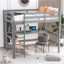 Lit mezzanine double avec tablettes multifonctionnelles et bureau sous le lit