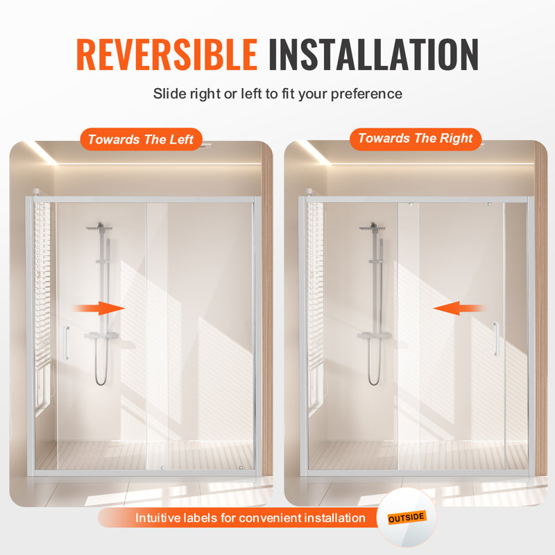Semi-frameless Shower Door 57.7-59" x 70" SGCC Tempered Glass 1/4", Chrome