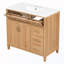Meuble-lavabo de salle de bain avec lavabo en céramique, meuble-lavabo moderne en grain de bois naturel, pieds en bois d'hévéa massif, portes doubles à fermeture douce et 4 tiroirs, colo en bois naturel